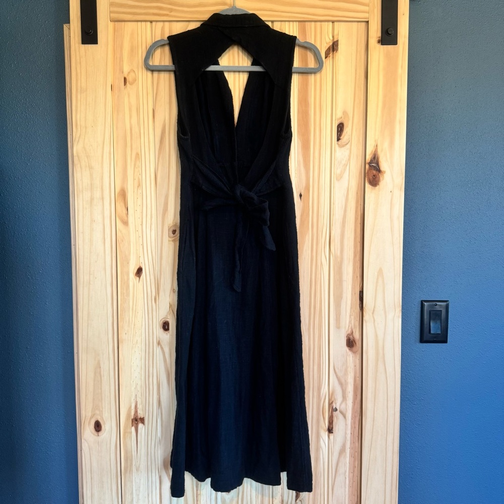 Free People Black Cotton Button Front Halter Dress with Open Back Size Small - Picture 11 of 12